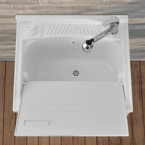 Mobile Lavatoio 2 Ante 60x50 cm con Vasca in Resina Bianco