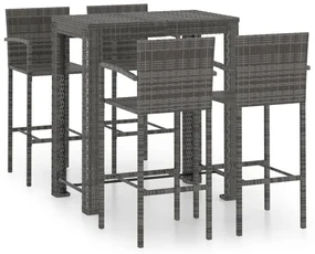 Set bar da giardino 5 pz con braccioli in polyrattan grigio