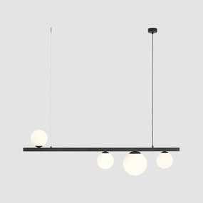 ALDEX Lampada a sospensione Garda 4, trave, metallo, vetro, nero, a 4 luci.