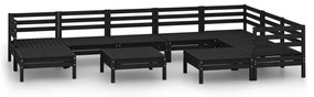 Set Salotto da Giardino 10 pz in Legno Massello di Pino Nero