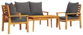 Set salotto da giardino 4pz con cuscini legno massello acacia
