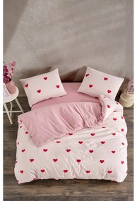 Set copripiumino e federa rosa per letto matrimoniale o esteso con lenzuolo incluso/4 pezzi 200x220 cm Red Heart – Mila Home