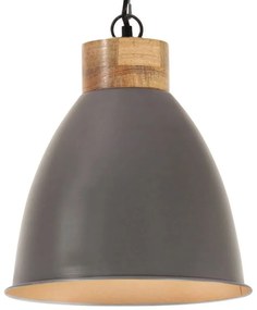 Lampadario Industriale Grigio Ferro e Legno Massello 35 cm E27