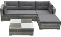 Set Divani da Giardino 5 pz con Cuscini in Polyrattan Grigio