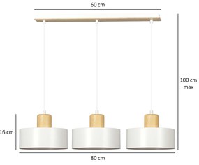 Sospensione Nordica 3 Luci Surya In Acciaio Bianco E Legno