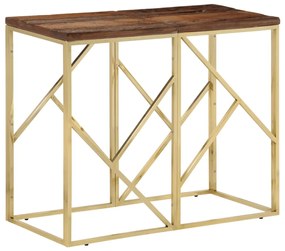 Tavolino Consolle Dorato Acciaio Inox E Traverse Legno Massello /