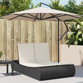 Lettino Prendisole Doppio Con Cuscini Nero İn Polyrattan /