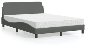 Letto Con Materasso Grigio Scuro 140x200cm Tessuto /
