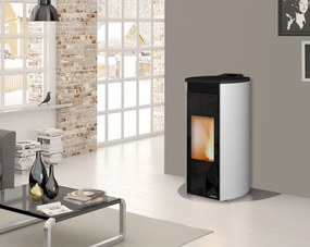 Palazzetti Giorgia 9 Ecofire Stufa A Pellet Ad Aria 9kw Con Top In Ghisa E Rivestimento Stondato In Acciaio Bianco