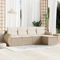 Set Divano da Giardino 5 pz con Cuscini Beige in Polyrattan 3221287