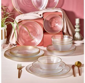 Set da tavola 24 pezzi in vetro trasparente con dettagli dorati
