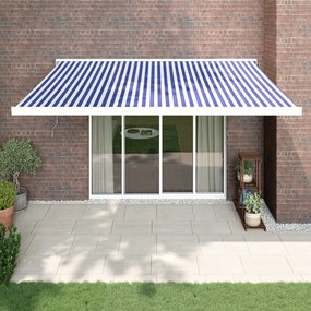 Tenda Sole Retrattile Blu E Bianca 4,5x3 M Tessuto E Alluminio /