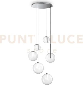 Equinoxe sospensione in vetro trasparente e cromo 6 luci attacco g4