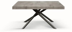 Tavolo CARRARA in legno, finitura grigio cemento e base in metallo verniciato antracite, allungabile 160&#215;90 cm &#8211; 240&#215;90 cm