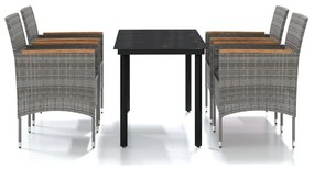 Set da pranzo da giardino 5 pz con cuscini grigio e nero
