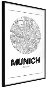 Poster  City Map: Munich (Round)  Cornice Quadri Cornice nera, Larghezza x Altezza Home decor 40x60