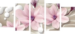 Quadri 5 pezzi – Magnolia su sfondo astratto
