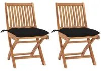 Sedie da Giardino 2 pz con Cuscini Neri in Massello di Teak 3062455