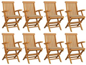 Sedie da giardino con cuscini beige 8pz legno massello di teak