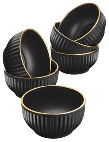 Set 6 ciotole plastica nera 10 cm bordo oro