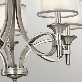 Lampadario Contemporaneo Lacey Acciaio Peltro Antico Tessuto 5 Luci E14