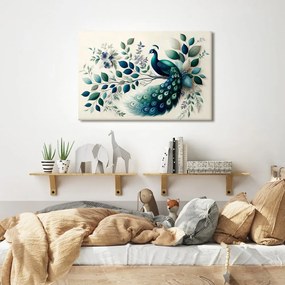 Quadro su tela – Pavone elegante tra le foglie
