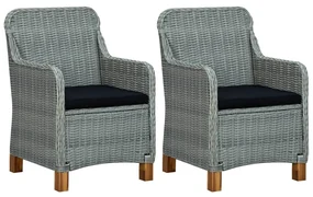 Sedie da giardino con cuscini 2 pz in polyrattan grigio chiaro