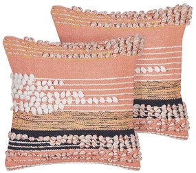 Set di 2 cuscini cotone arancione nero e bianco 45 x 45 cm DEUTZIA Beliani