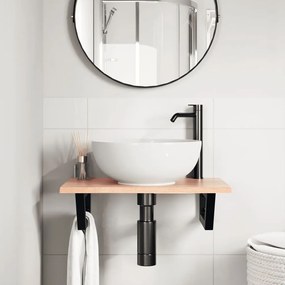 Ripiano a parete per lavabo in acciaio e massello di rovere