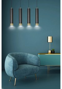 Lampadario 4 Luci Brunilde In Acciaio Nero E Tubolari In Nero E Oro
