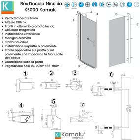 Kamalu - box doccia porta battente nicchia 100cm altezza 190cm modello  ks5000