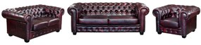 Divano chesterfield 3+2+1 posti 100% pelle di bufalo Cherry - BRENTON