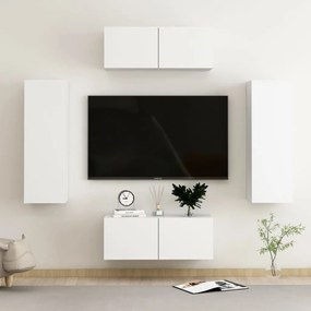 Set Mobili Porta TV 4 pz Bianco in Legno Multistrato