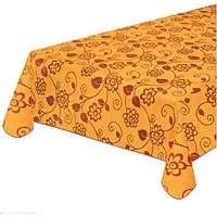 Tovaglia Antimacchia Cucina 135x135 cm Fiori Bordata Cotone Plastificato Copritavolo Arancione