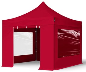TOOLPORT 3x3m gazebo pieghevole con laterali (finestre panoramiche), PREMIUM acciaio, rosso - (600033)