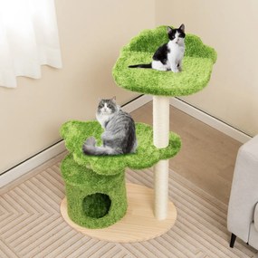 Costway Albero per gatti carino con pali di graffi avvolti in sisal piattaforma per saltare, Centro attività kitty Verde