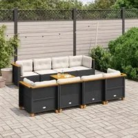 Set Divani da Giardino 9 pz con Cuscini Nero in Polyrattan 3261767