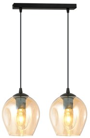 Lampadario 2 Luci Fuxi In Acciaio Nero E Vetro Ambra