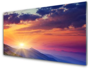 Quadro su vetro Paesaggio delle montagne del sole 100x50 cm