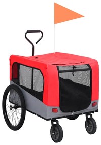 Rimorchio Bici Animali E Carrello Jogging 2 İn 1 Rosso E Grigio /