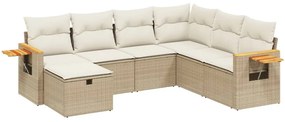 Set Divani da Giardino 7 pz con Cuscini Beige in Polyrattan