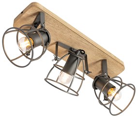 Faretto industriale grigio scuro con legno regolabile 3 luci - Arthur