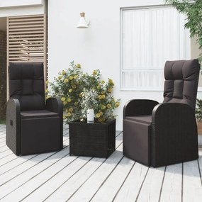 Set Mobili Da Giardino 3 Pz Nero Polyrattan E Acciaio /
