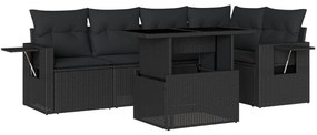 Set divano da giardino 6 pz con cuscini nero in polyrattan