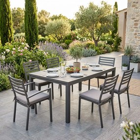 DEXTER - set tavolo in alluminio cm 200/300 x 100 x 74 h con 4 sedie e 2 poltrone Dexter