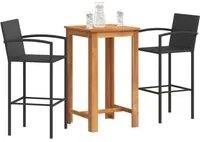 Set Bar da Giardino 3 pz Nero in Legno Acacia e Polyrattan 3295273