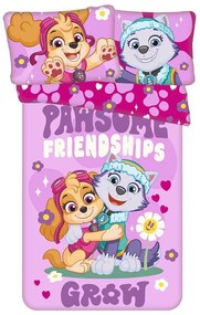 Set copripiumino e federa da bambini rosa in cotone per culla 100x135 cm Paw Patrol "Pawsome friendships grow" – Jerry Fabrics