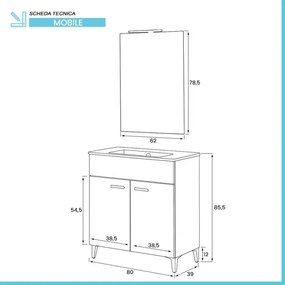 Mobile bagno a terra 80 bianco con lavabo e specchio LED Martha