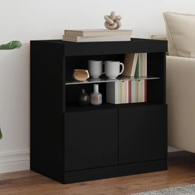 Credenza con luci led nera 60x37x67 cm