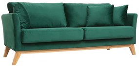 Divano scandinavo a 3 posti in velluto Midnight green piedi in legno OSLO